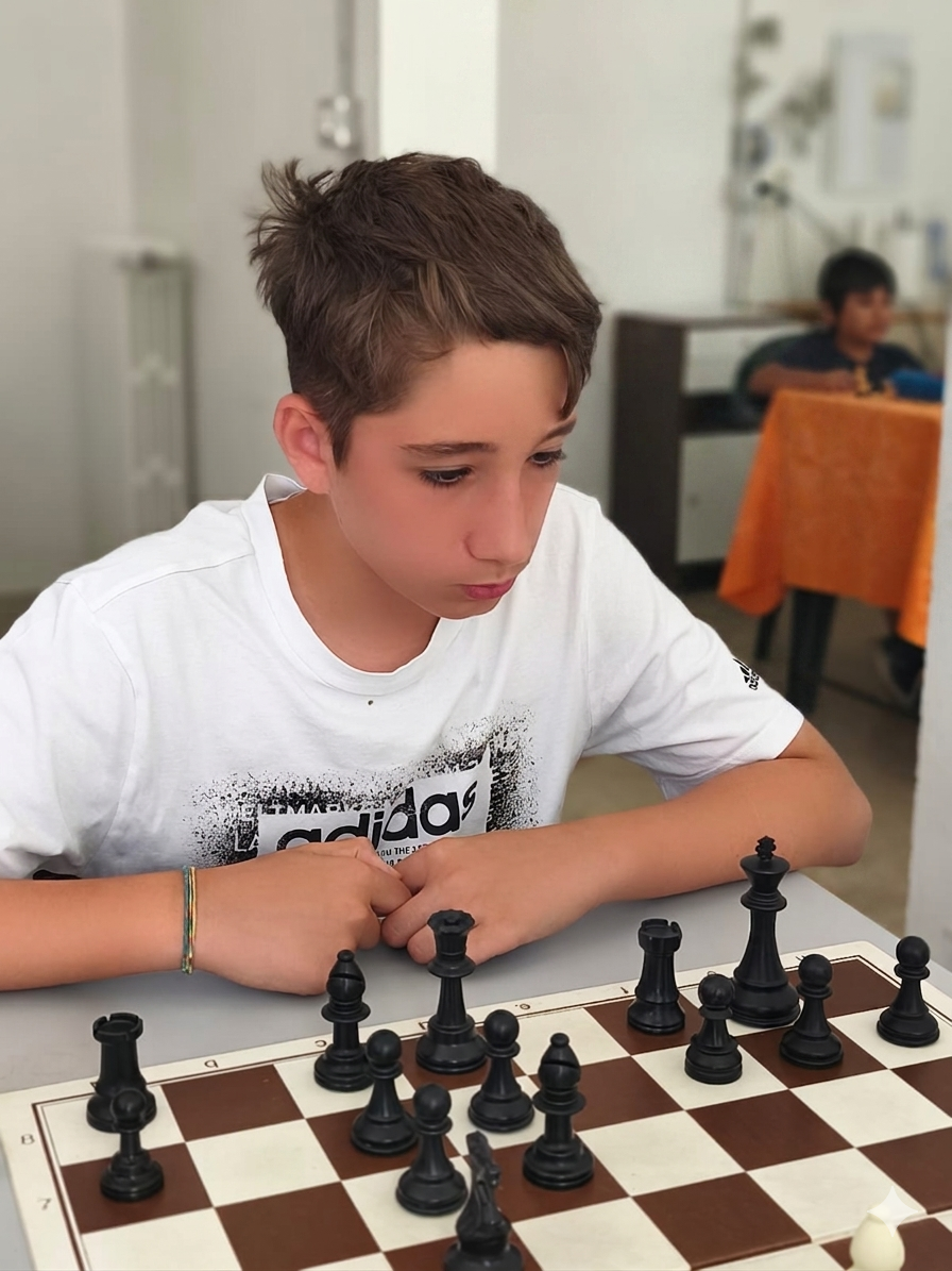 Marco Ronca alla scacchiera, vincitore del Girone Fischer